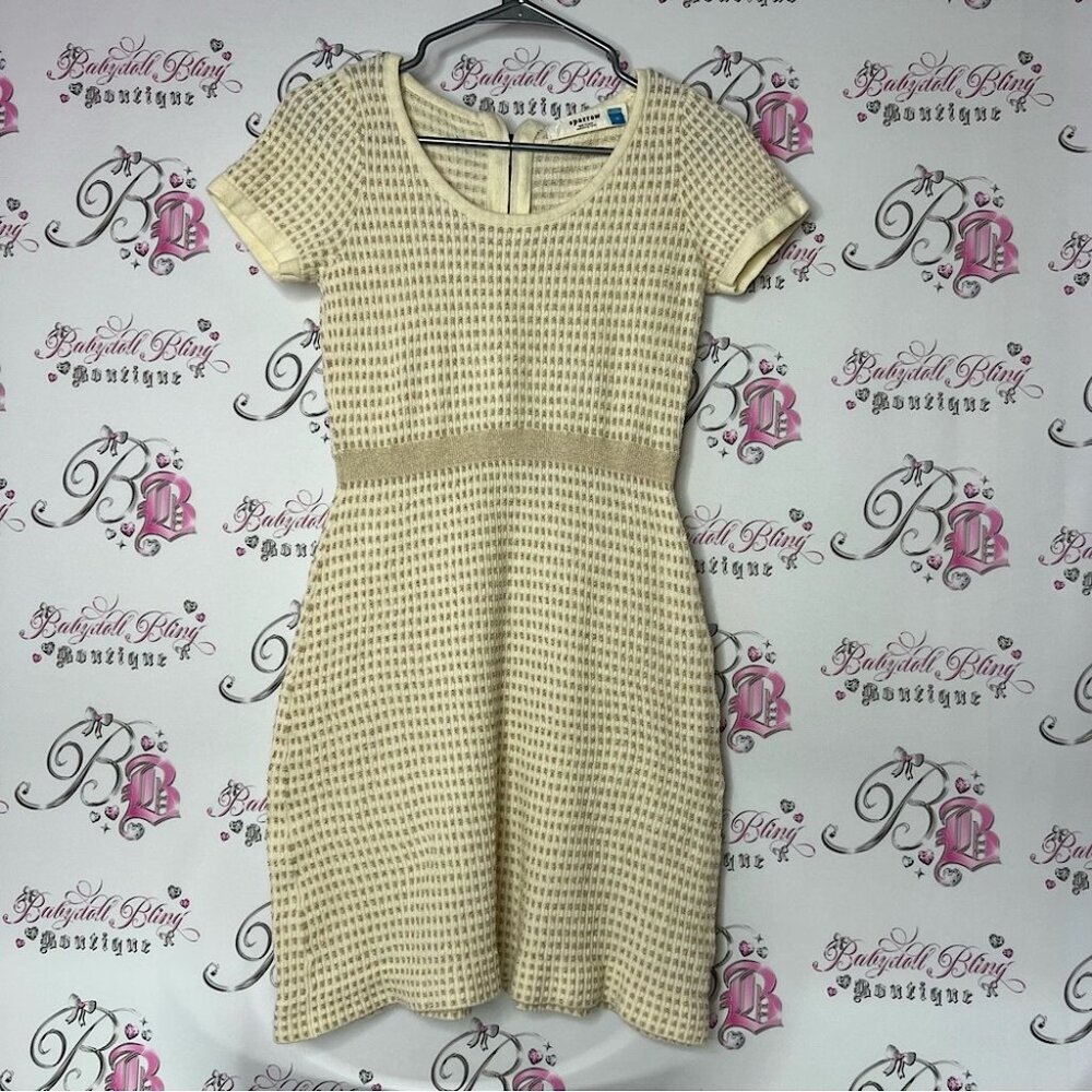 Sparrow dress crochet gold Cream Fit and Flare Mini Dress